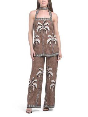 WHITE CLOSET 2pc Halter Linen Blend Top And Pants Set